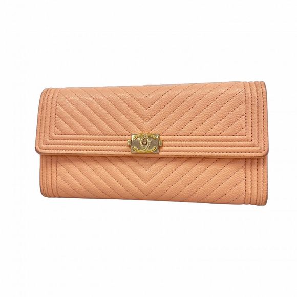 Chanel Long Wallet with V-Stitching Caviar Skin Pink Champagne Gold Hardware  Wo - Picture 1 of 10